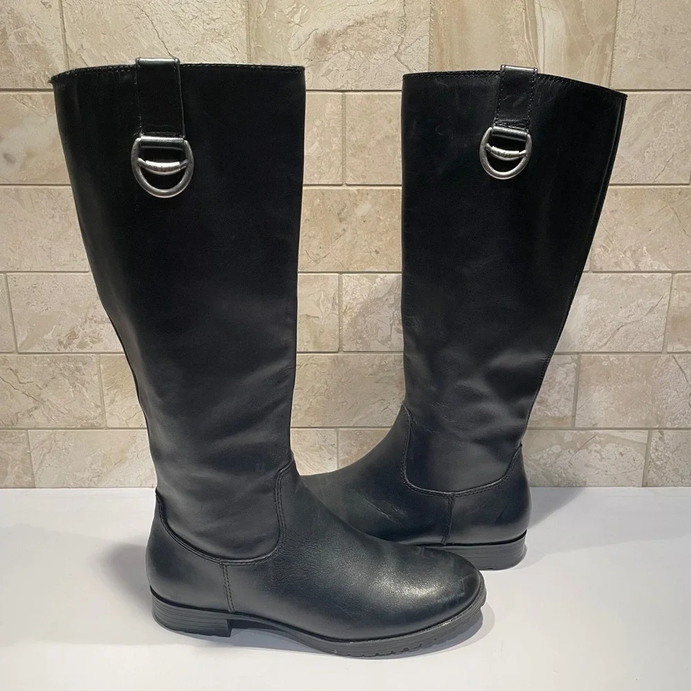 Lauren Ralph Lauren Sariah Black Leather Riding Boots Women 6.5 B Tall Knee High